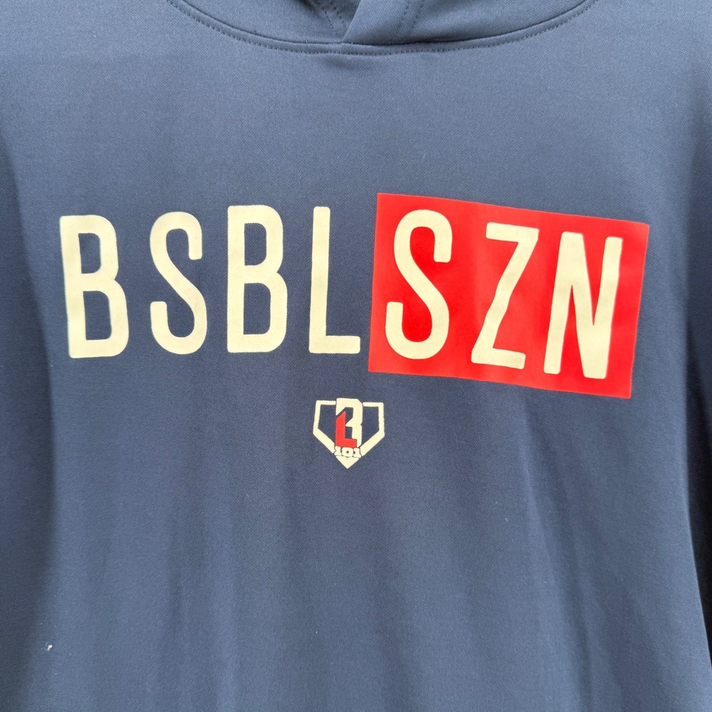 Baseball 101 Apparel Mens S BSBL SZN Short Sleeve Hoodie Navy Blue Performance - Picture 7 of 8